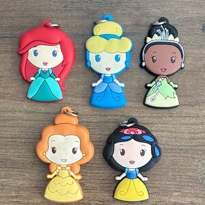 Disney Princess SET 5 Jewelry Silicone CHARMS Clips Necklace Belle Ariel Tiana